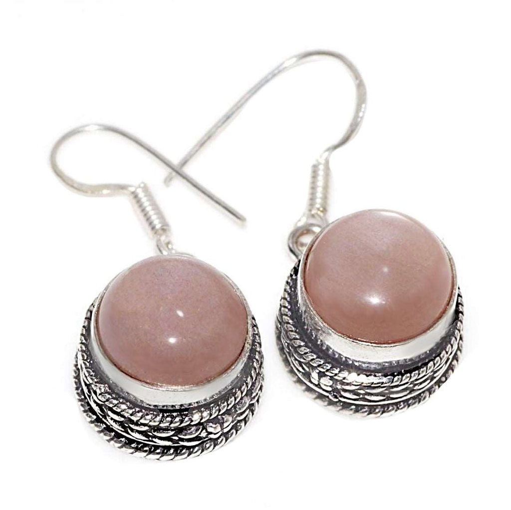 Dainty Antique Style Natural Sunstone Gemstone Earrings .925 Sterling Silver