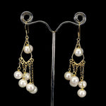 Deluxe Creamy White Freshwater Pearl Solid .925 Sterling Silver 14K Yellow Gold Earrings