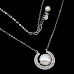 Fine Elegance Natural Freshwater Pearl ,White CZ Solid. 925 Silver 14K White Gold Necklace