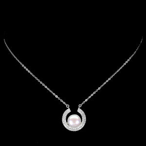 Fine Elegance Natural Freshwater Pearl ,White CZ Solid. 925 Silver 14K White Gold Necklace