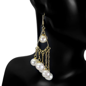 Deluxe Creamy White Freshwater Pearl Solid .925 Sterling Silver 14K Yellow Gold Earrings