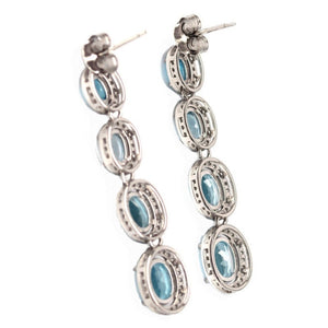 Deluxe Unheated Sky Blue Topaz and White CZ Gemstone Solid .925 Silver 14K White Gold Earrings