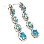 Deluxe Unheated Sky Blue Topaz and White CZ Gemstone Solid .925 Silver 14K White Gold Earrings