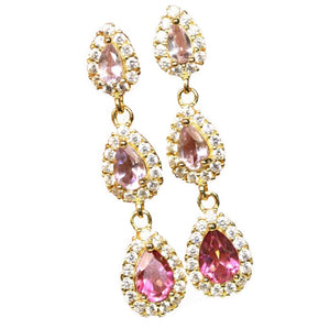Deluxe Natural Purple Amethyst Mystic Pink Topaz White CZ Gemstone Solid.925 Silver 18K Yellow Gold Stud Earrings