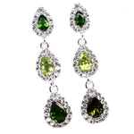 Deluxe Natural Unheated Chrome Diopside, Peridot, CZ Solid .925 Silver 14k White Gold Earrings