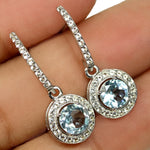 Deluxe Unheated Sky Blue Topaz and White Topaz Gemstone Solid .925 Silver 14K White Gold Earrings