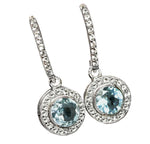 Deluxe Unheated Sky Blue Topaz and White Topaz Gemstone Solid .925 Silver 14K White Gold Earrings