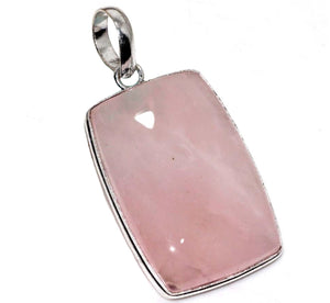 Stunning Size Natural Pink Rose Quartz Gemstone 925 Sterling Silver Pendant