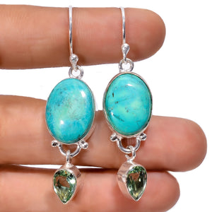 Handmade Turquoise and Green Amethyst Gemstone . 925 Sterling Silver Earrings