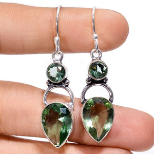Handmade Green Amethyst Mixed Shape Gemstone .925 Sterling Silver Earrings