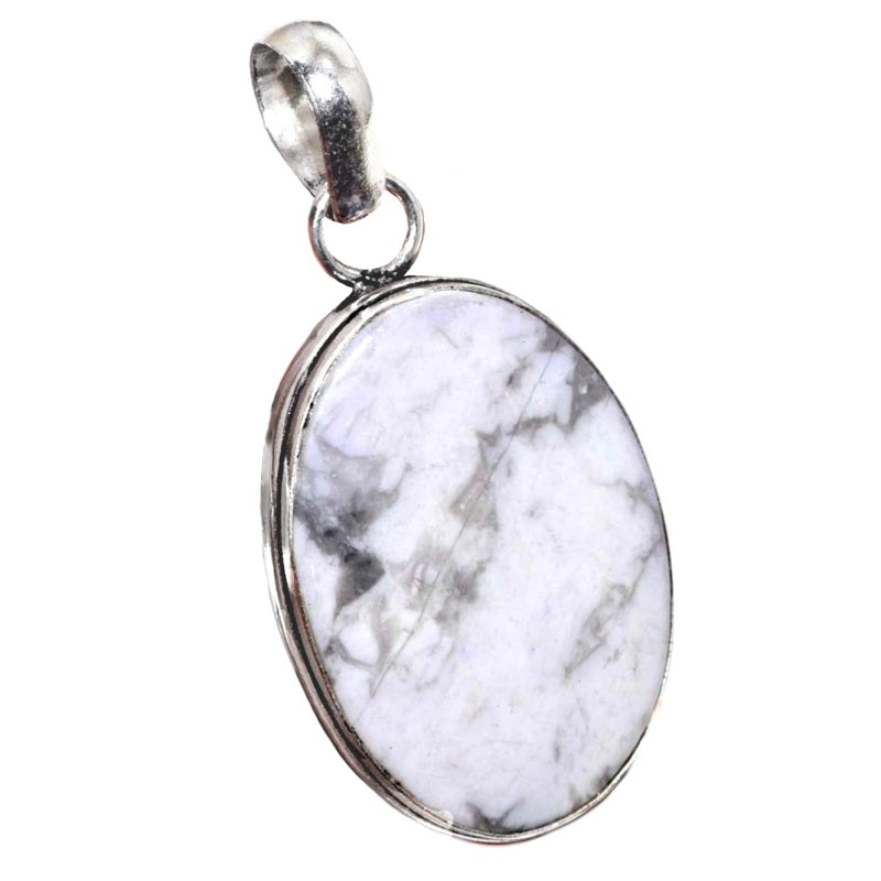 Natural Howlite Oval Gemstone .925 Sterling Silver Pendant