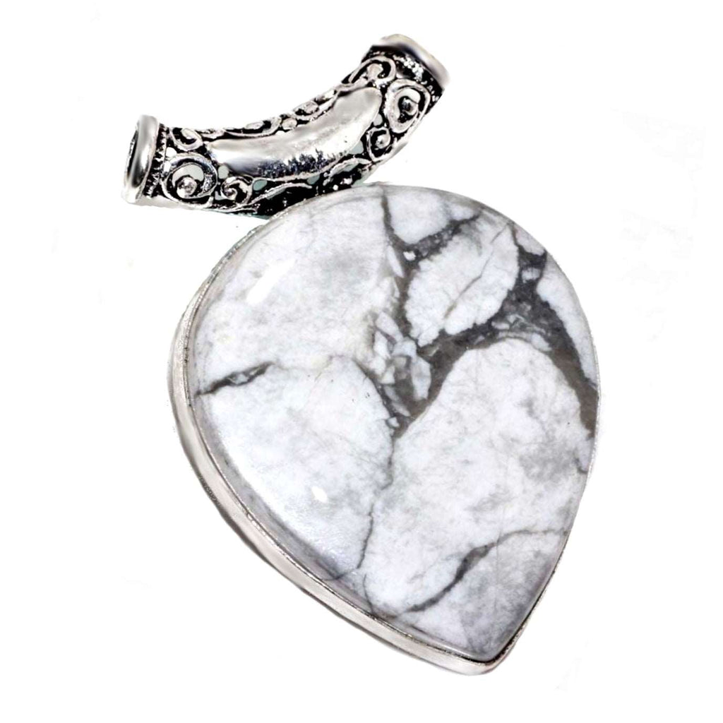 Natural Howlite Pear Shape Gemstone .925 Sterling Silver Pendant