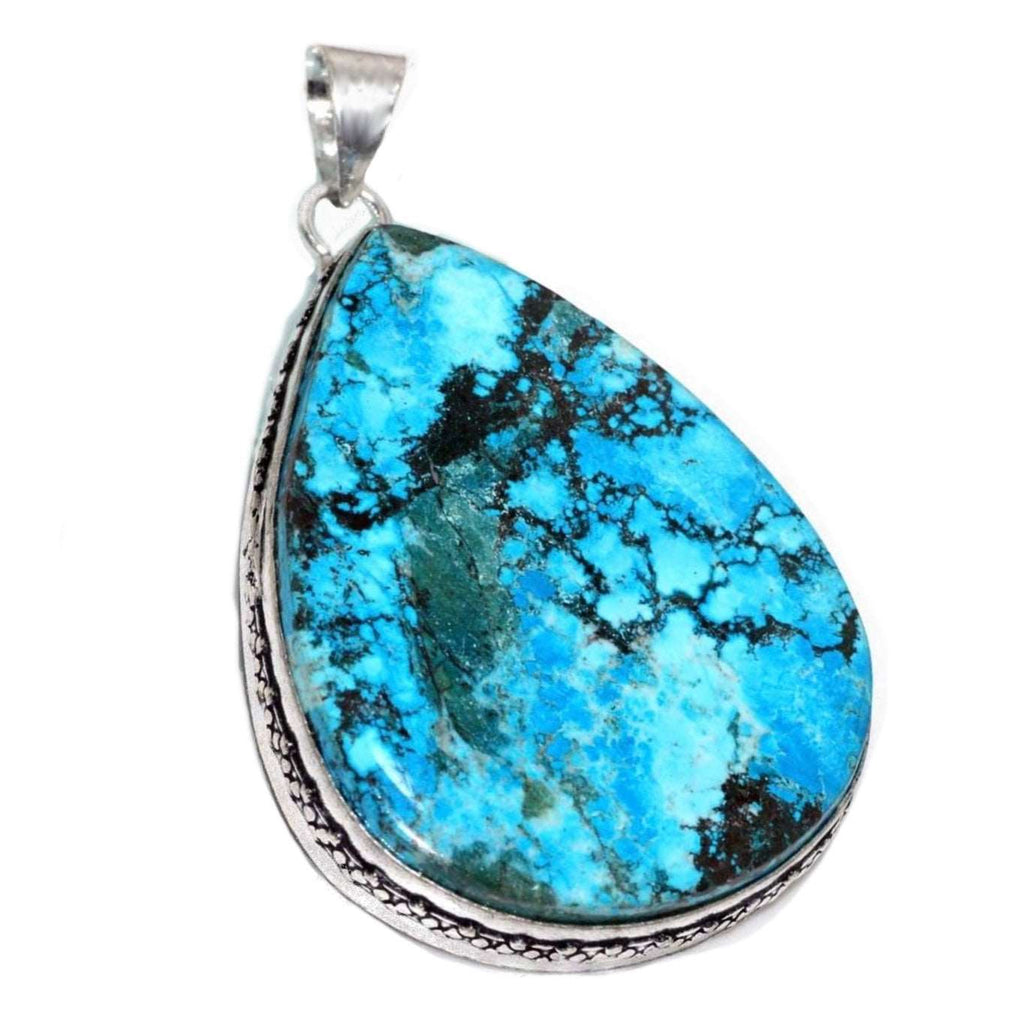 Handmade Antique Style Turquoise Pear 925 Sterling Silver Pendant