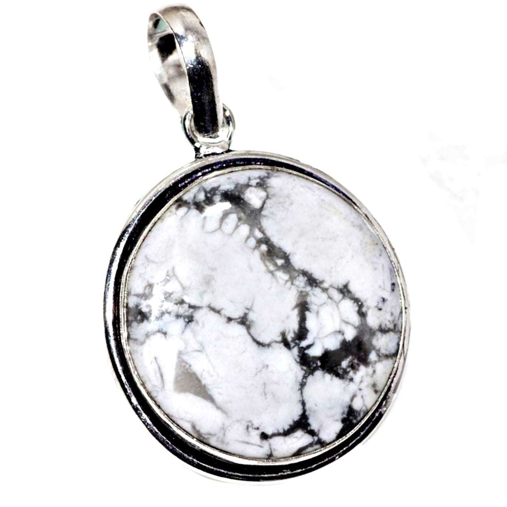 Natural Howlite Round Gemstone .925 Sterling Silver Pendant