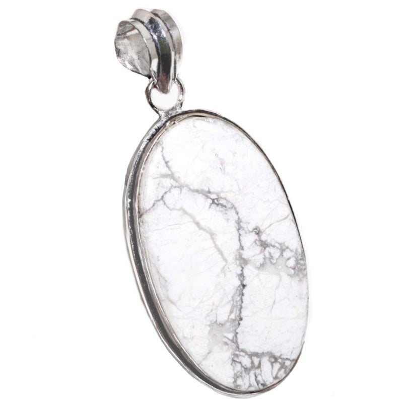 Handmade Natural Howlite Oval Gemstone .925 Sterling Silver Pendant