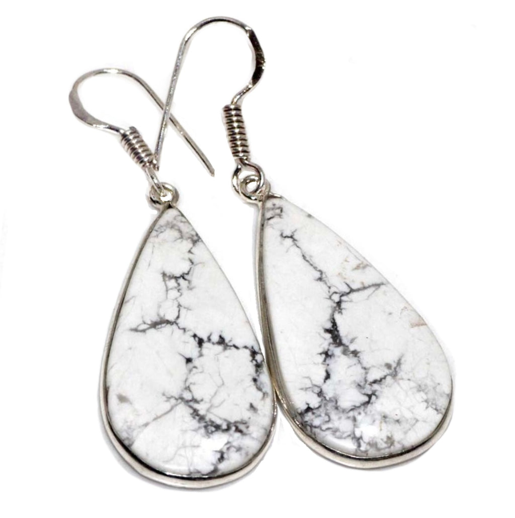 Natural Howlite Pear Shape Gemstone 925 Sterling Silver Earrings