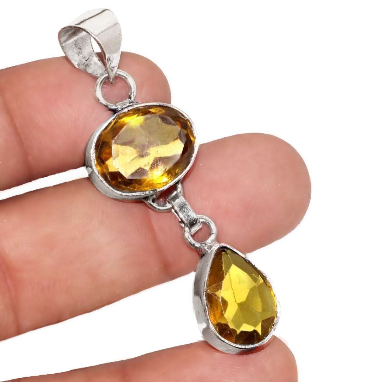 Handmade Mixed Shapes Citrine Gemstone Drop Dangle Pendant in 925 Sterling Silver