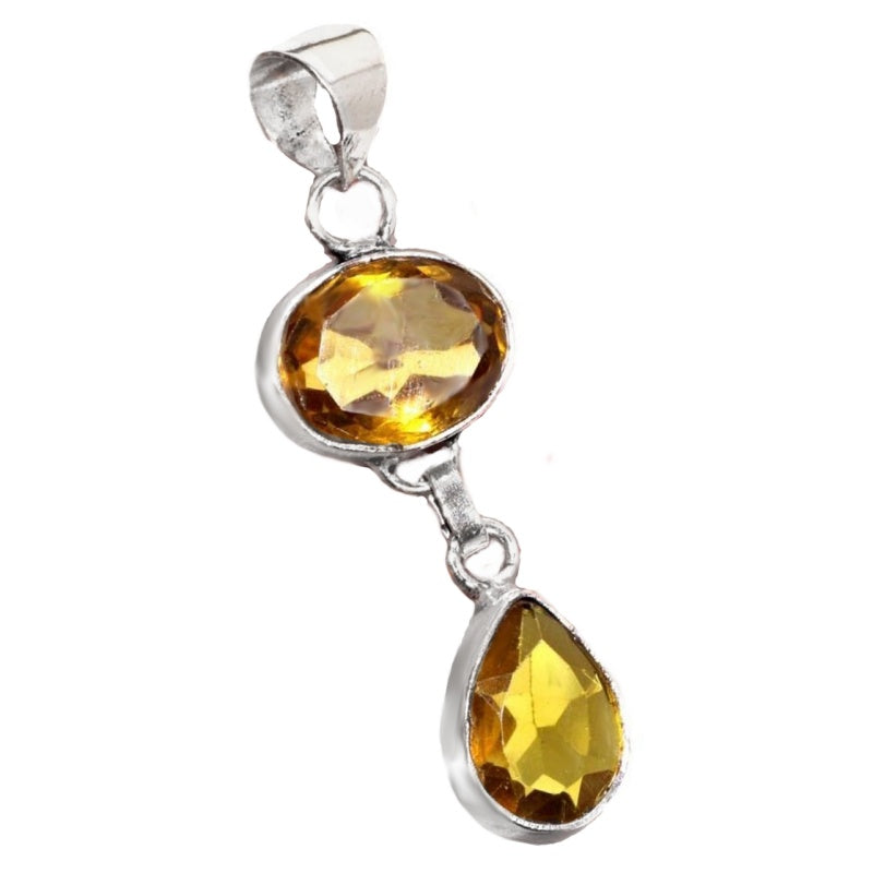 Handmade Mixed Shapes Citrine Gemstone Drop Dangle Pendant in 925 Sterling Silver