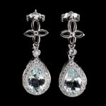 Deluxe Natural Unheated Aquamarine Pear and White CZ Gemstone Solid .925 Sterling Silver Stud Earrings