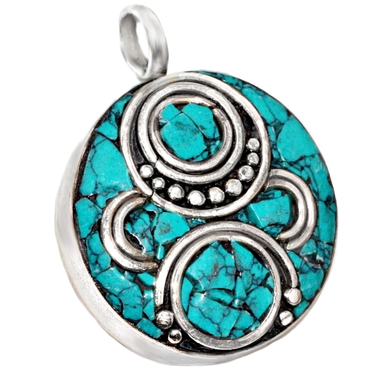 Handmade from Nepal Natural Turquoise Gemstone Round Pendant