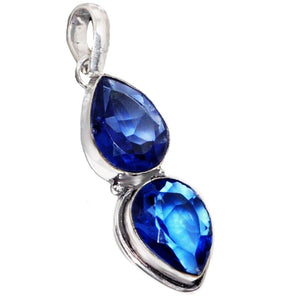 Handmade Sapphire Blue Quartz Gemstone Pears 925 Sterling Silver Pendant
