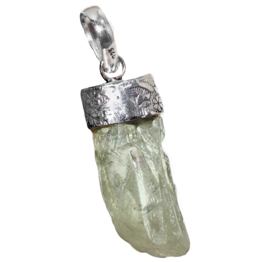Handmade Natural Capped Rough Green Amethyst Gemstone 925 Sterling Silver Pendant