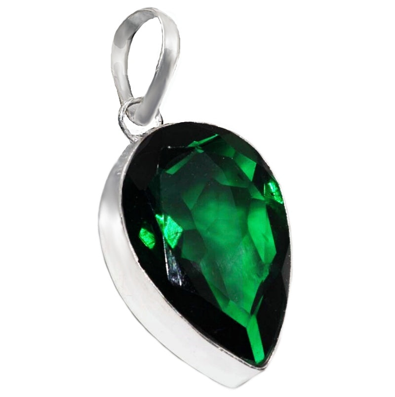 Handmade Emerald Quartz Pear Shape Gemstone  925 Sterling Silver Pendant