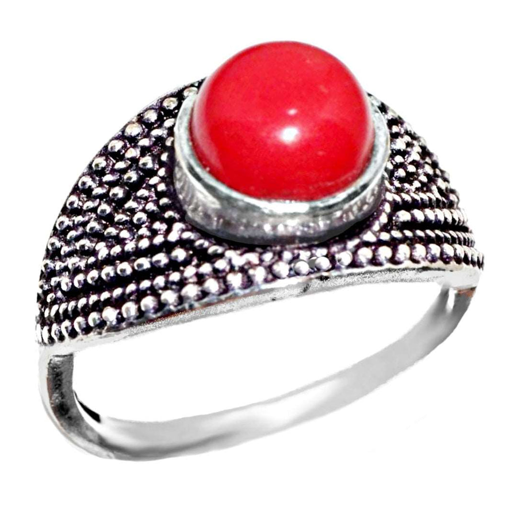 Handmade Antique Style Red Coral Gemstone .925 Sterling Silver Ring Size US 7 or O