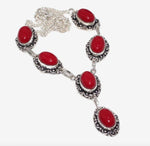 Handmade Vibrant Red Coral Oval Gemstone .925 Sterling Silver Antique Style Necklace