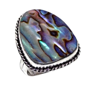 New Zealand Abalone Set In .925 Sterling Silver Ring Size 8.5