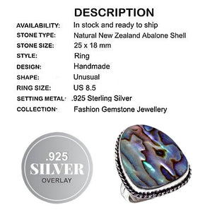 New Zealand Abalone Set In .925 Sterling Silver Ring Size 8.5