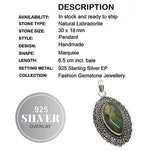 Natural Marquise Fiery Labradorite Gemstone .925 Silver Pendant