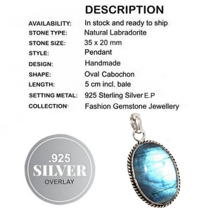 Natural Luminescent Labradorite Gemstone .925 Silver Pendant