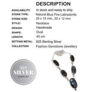 Natural Labradorite Oval Gemstone 925 Sterling Silver Necklace