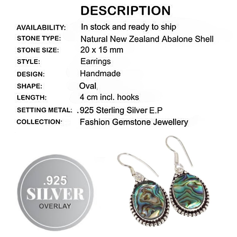 New Zealand Abalone ( Paua Shell) Fashion .925 Silver Earrings
