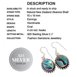 Natural New Zealand Abalone ( Paua Shell) Fashion .925 Silver Earrings