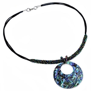 Handmade Feature Piece New Zealand Abalone With Complimenting Beadwork Necklace