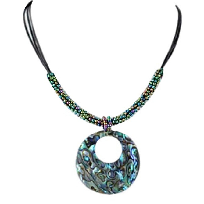 Handmade Feature Piece New Zealand Abalone With Complimenting Beadwork Necklace