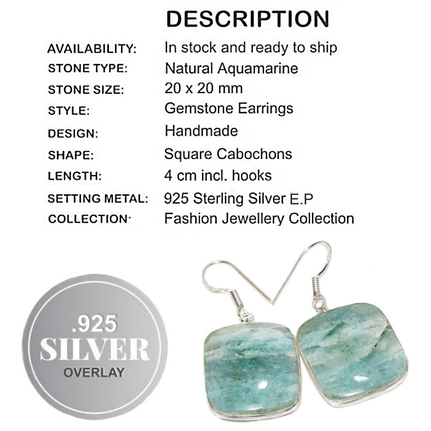Natural Aquamarine Gemstone .925 Sterling Silver Earrings