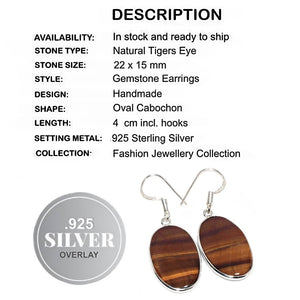 Natural Tigers Eye .925  Sterling Silver Earrings