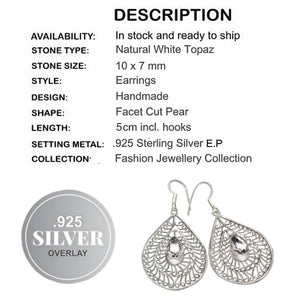 Natural White Topaz Gemstone .925 Silver Earrings
