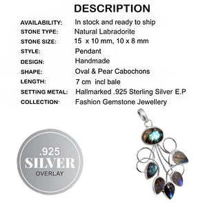 Artistic Setting Natural Blue Fire Labradorite Gemstone .925 Silver Pendant