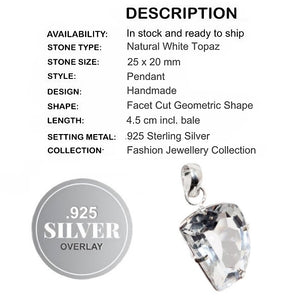 Handmade White Topaz Gemstone .925 Sterling Silver Pendant