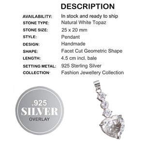 Handmade White Topaz Heart .925 Sterling Silver Pendant