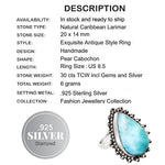 Rare Natural Caribbean Larimar .925 Sterling Silver Ring Size US 8.5