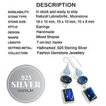 Natural Blue Fire Labradorite, Rainbow Moonstone . 925 Sterling Silver Earrings
