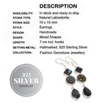 Natural Blue Fire Labradorite Mixed Gemstone Shapes and Black Spinel  925 Sterling Silver Earrings