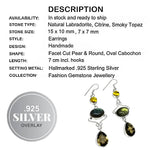 Natural Labradorite, Citrine, Smoky Topaz .925 Sterling Silver Earrings