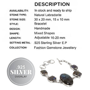 Natural Mixed Shapes Labradorite Gemstone .925 Silver Bracelet