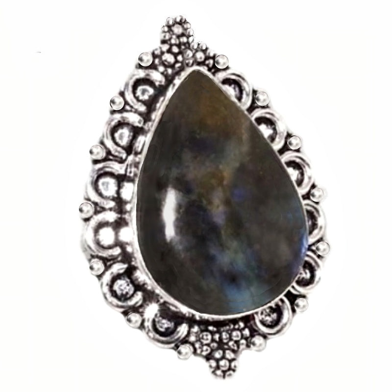 Natural Fiery Labradorite .925 Sterling Silver Ring Size 10